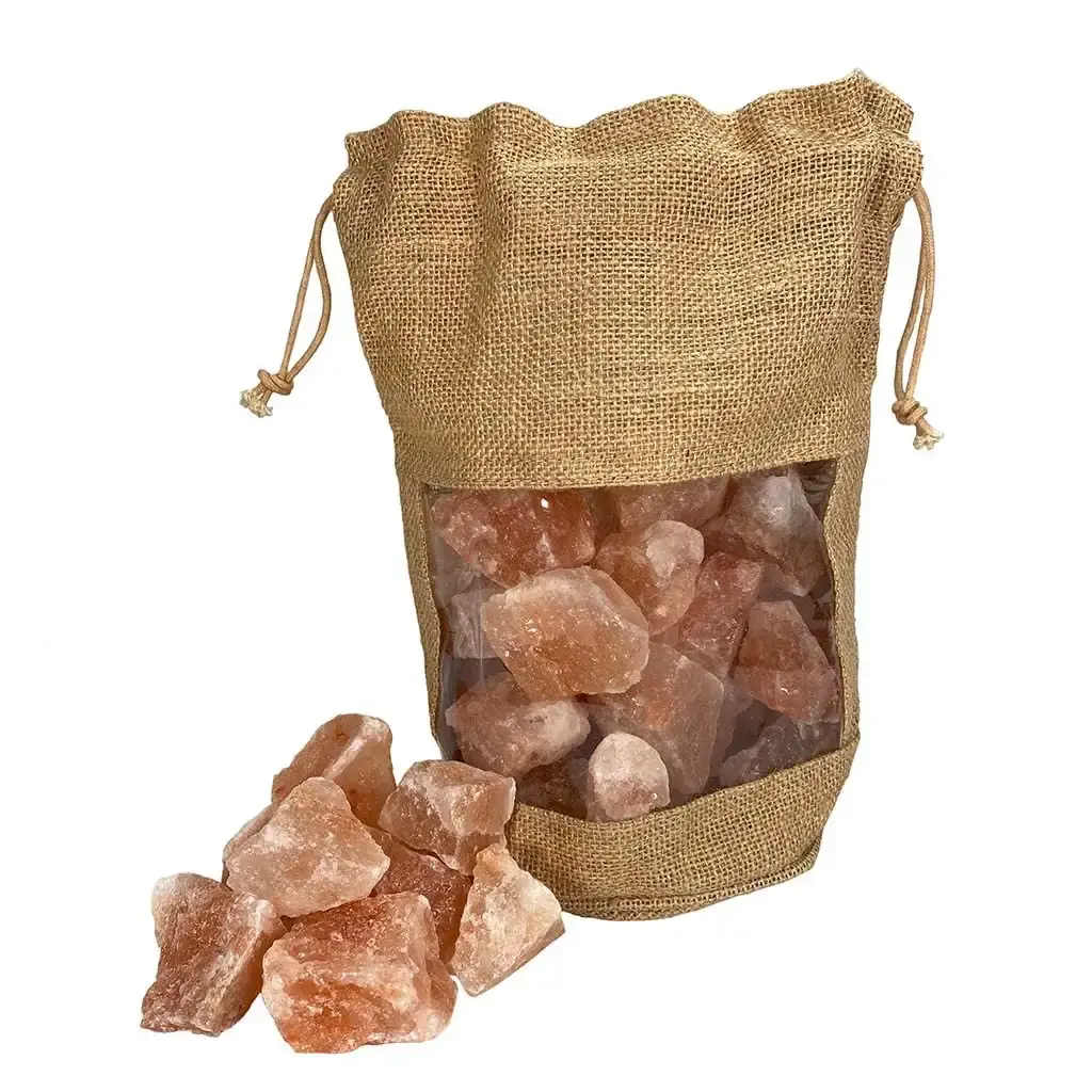 Sudorewell broebuns Salt chunks pink stone salt from the Salt Range Pakistan in the 2.0 kg cotton bag with viewing window 2.0 kg cotton bag
