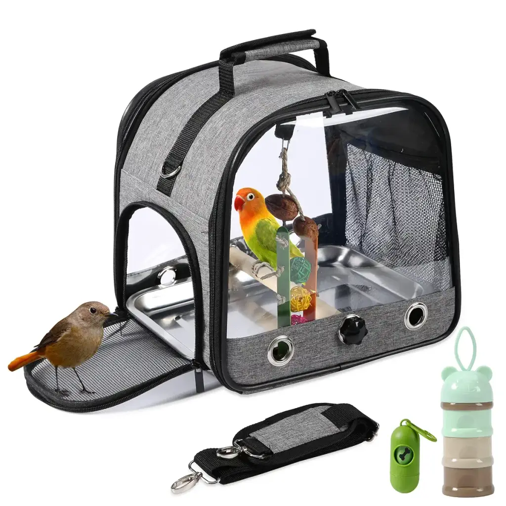 SUERTREE Bird Carrier Bag Bird Travel Cage with Stand Small Bird Carrier for Parrot Portable Bird Carrier Travel Bag Pet Transparent Breathable Travel Cage