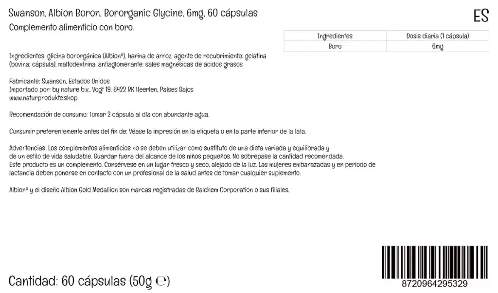 Swanson Albion Boron 6mg Bororganic Glycine 60 Capsules High Dose Laboratory Tested Soy — 6 mg
