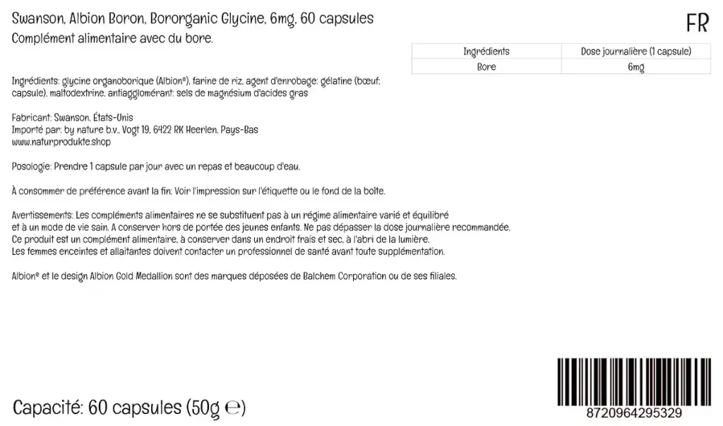 Swanson Albion Boron 6mg Bororganic Glycine 60 Capsules High Dose Laboratory Tested Soy — Capsules