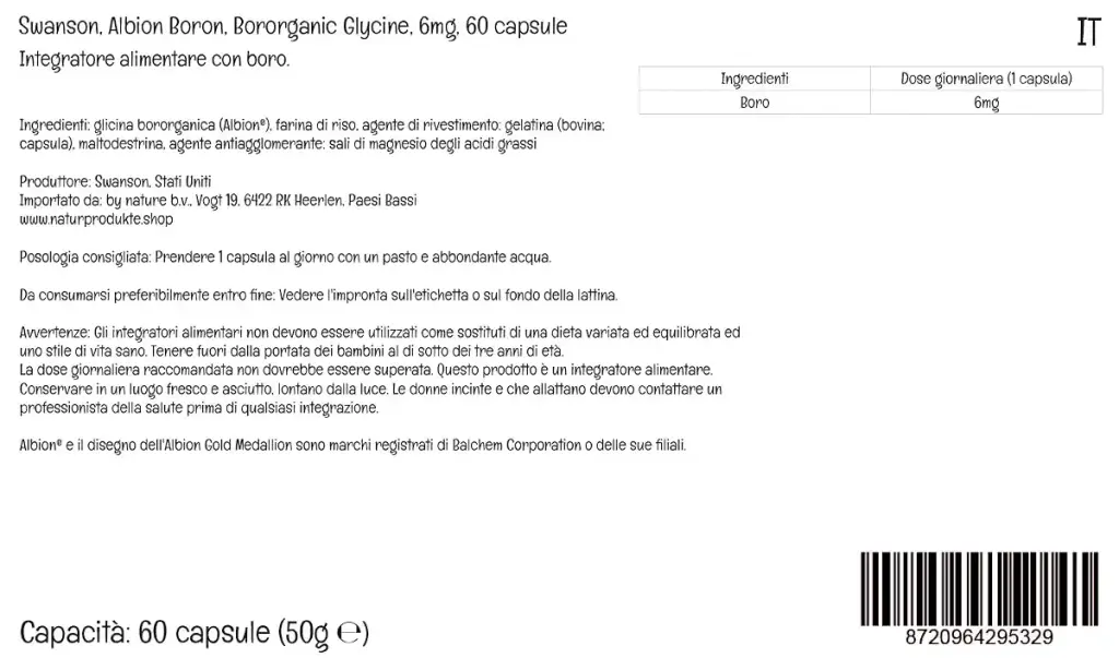 Swanson Albion Boron 6mg Bororganic Glycine 60 Capsules High Dose Laboratory Tested Soy — pack of 60