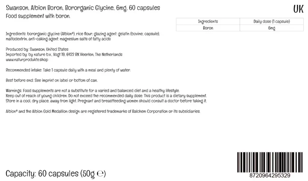 Swanson Albion Boron 6mg Bororganic Glycine 60 Capsules High Dose Laboratory Tested Soy — Vitamins