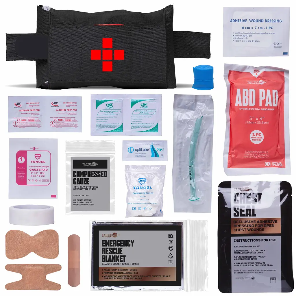 TACTICON V1 Compact IFAK Trauma First Aid Kit for Everyday Carry | EDC Survival Med Kit | Belt or MOLLE Attach | Tactical Emergency EMT Medical Pouch for Belt Vest Car Hiking Travel Sports Tactical Black