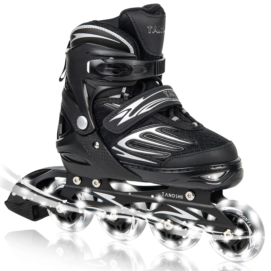 TANOSHII Inline Skates Featuring All Light Up Wheels, 4 Size Adjustable Roller Blades, Designed for New Skaters, Women Men Boys and Girls. Large-Youth&Adult(4.5-7.5US)