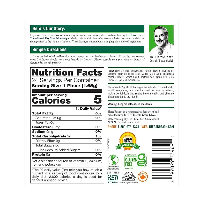 TheraBreath Dry Mouth Lozenges with ZINC Tart Berry Flavor 24 Lozenges Tart Berry 24 — Berry