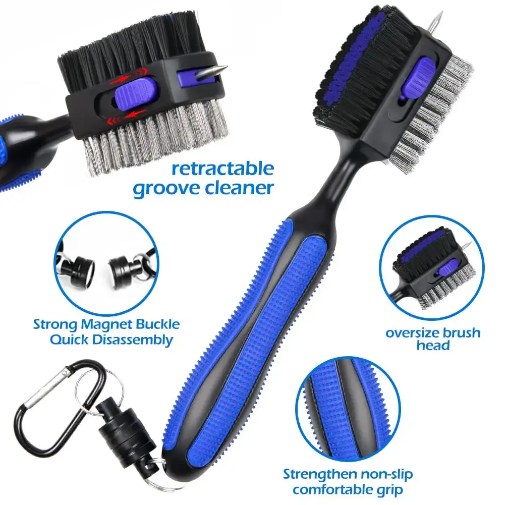 THIODOON 2 Pack Golf Club Brushes and Groove Cleaner with Magnetic Keychain Oversized — pack of 2