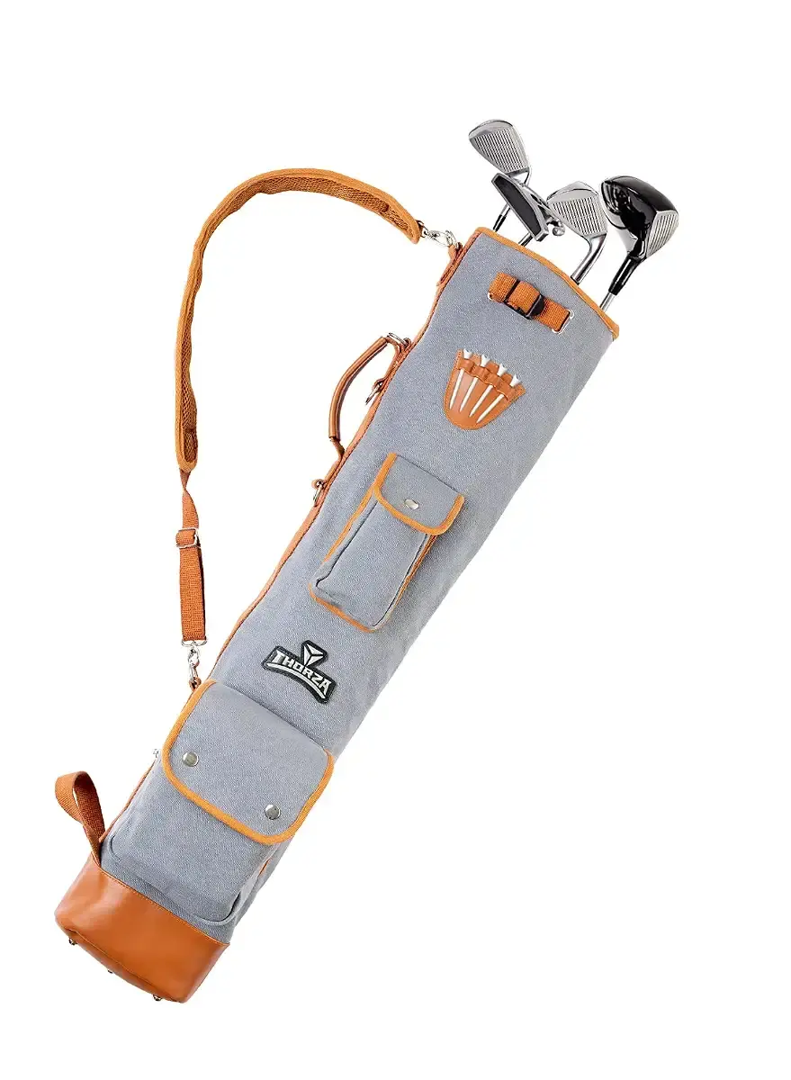Thorza Sunday Golf Bag for Men and Women - Vintage Canvas and Leather Stores Balls, Tees — Thorza