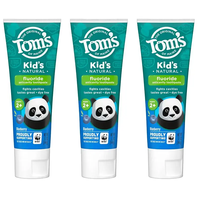 Tom's of Maine Kids Toothpaste, Blueberry, Fluoride, Natural, Children, Dye Free, 2+ years, ADA Approved, 5.1 oz. 3-Pack Blueberry 5.1 Ounce 3-Pack