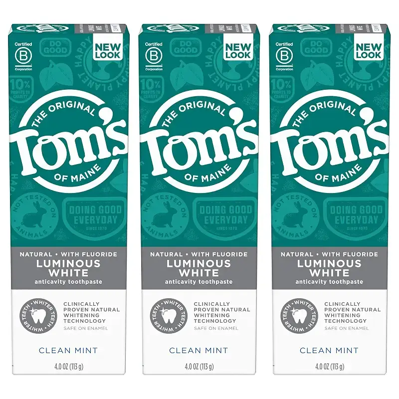 Tom's of Maine Natural Luminous White Toothpaste with Fluoride, Clean Mint, 4.0 oz. 3-Pack (Packaging May Vary) Mint 1 Count (Pack of 3)