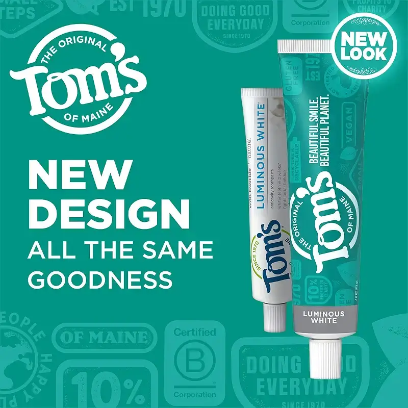 Tom's of Maine Natural Luminous White Toothpaste with Fluoride, Clean Mint, 4.0 oz. — 4 oz