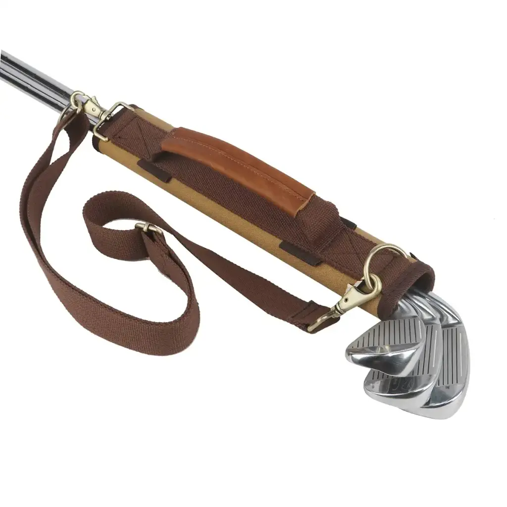 TOURBON Lightweight Canvas Golf Club Carrier Sleeves Bag with Shoulder Strap Khaki