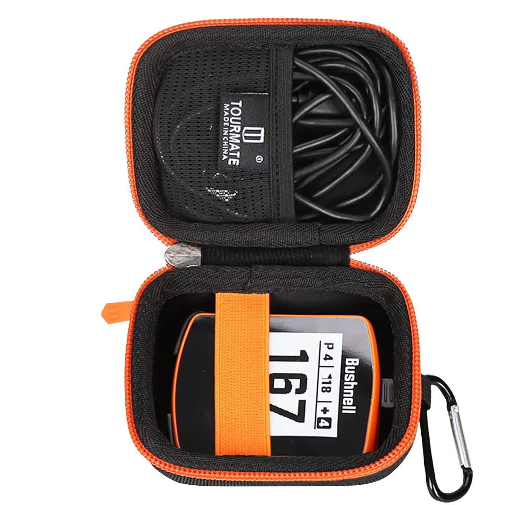 Tourmate Golf-GPS storage cover compatible with Bushnell Phantom 2 GPS removal meter with bite magnetic holder and green view with wearable4u Ultimate 3 golf tool set (orange only shell) orange/evening red in a zigzag pattern (Sunset Chevron)