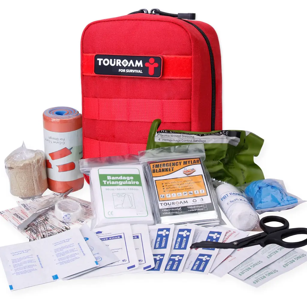 Trauma First Aid Kit - IFAK 1st Aid EDC Med Kit, Tactical Emergency Military Molle Bag First Response Stop The Bleed Kit for Camping Boat Red