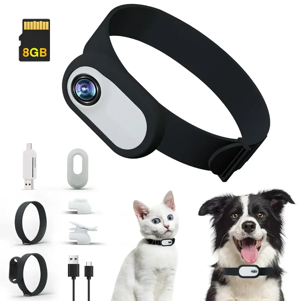 TwoWin Cat Camera Collar with 8GB SD Card HD 1080P Dog Collar Camera Mini Body Camera Action Camera Wireless Collar Camera for Dogs Cats Gift Indoor/Outdoor
