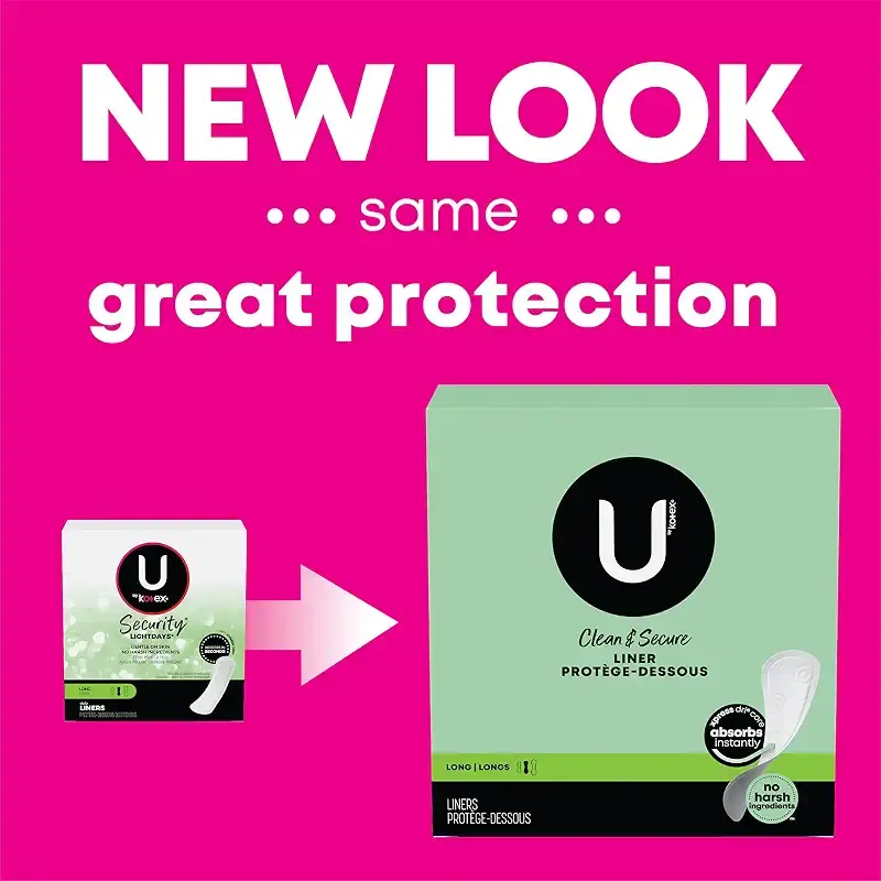 U by Kotex Clean & Secure Panty Liners, Light Absorbency, Long Length, 126 Count — U by Kotex