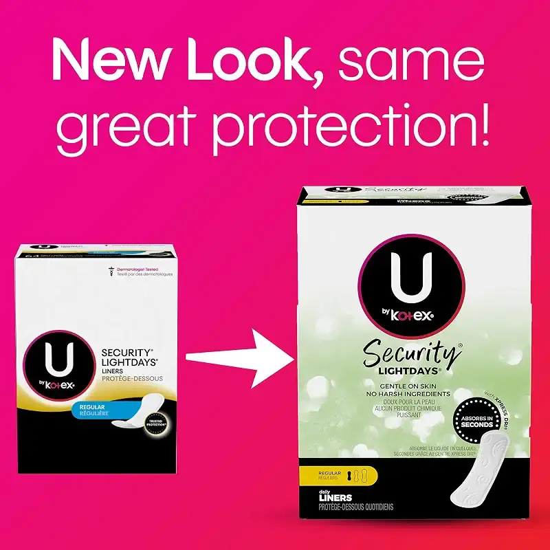 U by Kotex Lightdays Panty Liners, Regular, Unscented, 516 Count (4 Packs of 129) — U by Kotex