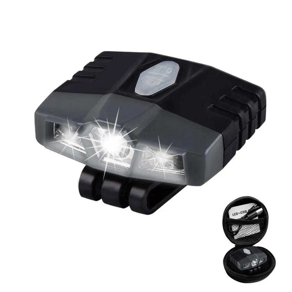 Ultra Bright Mini Hands Free Cree LED Clip on Cap Light - Rechargeable Waterproof Hat Light Flashlight Headlamp for Fishing Camping Hand Work Baseball Caps Gray