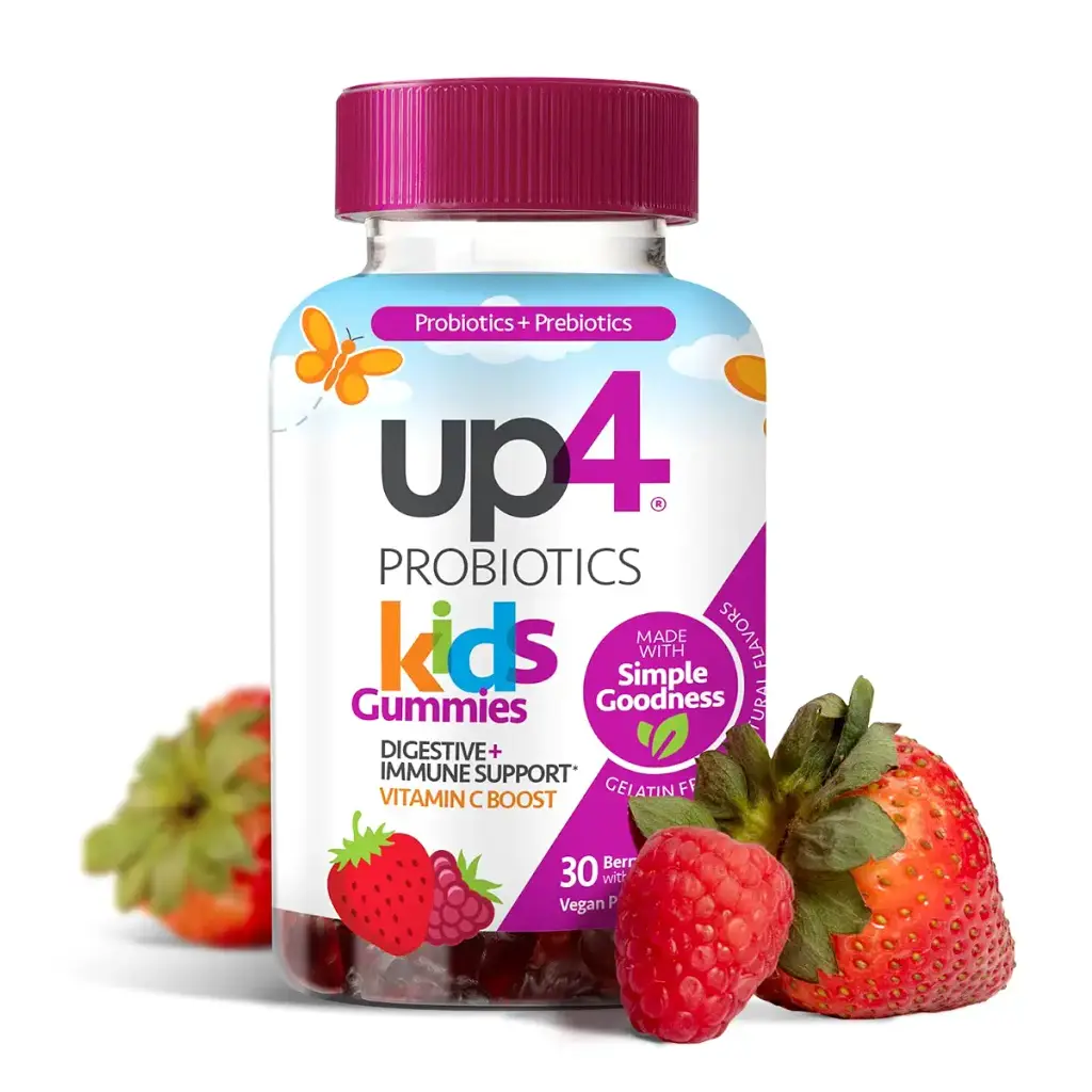 up4 Kids Probiotic Gummies Digestive and Immune Support with Prebiotics and Vitamin C Gelatin Free Gluten Free and Non-GMO For Ages 3 30 count Kids Probiotic (30 Count)