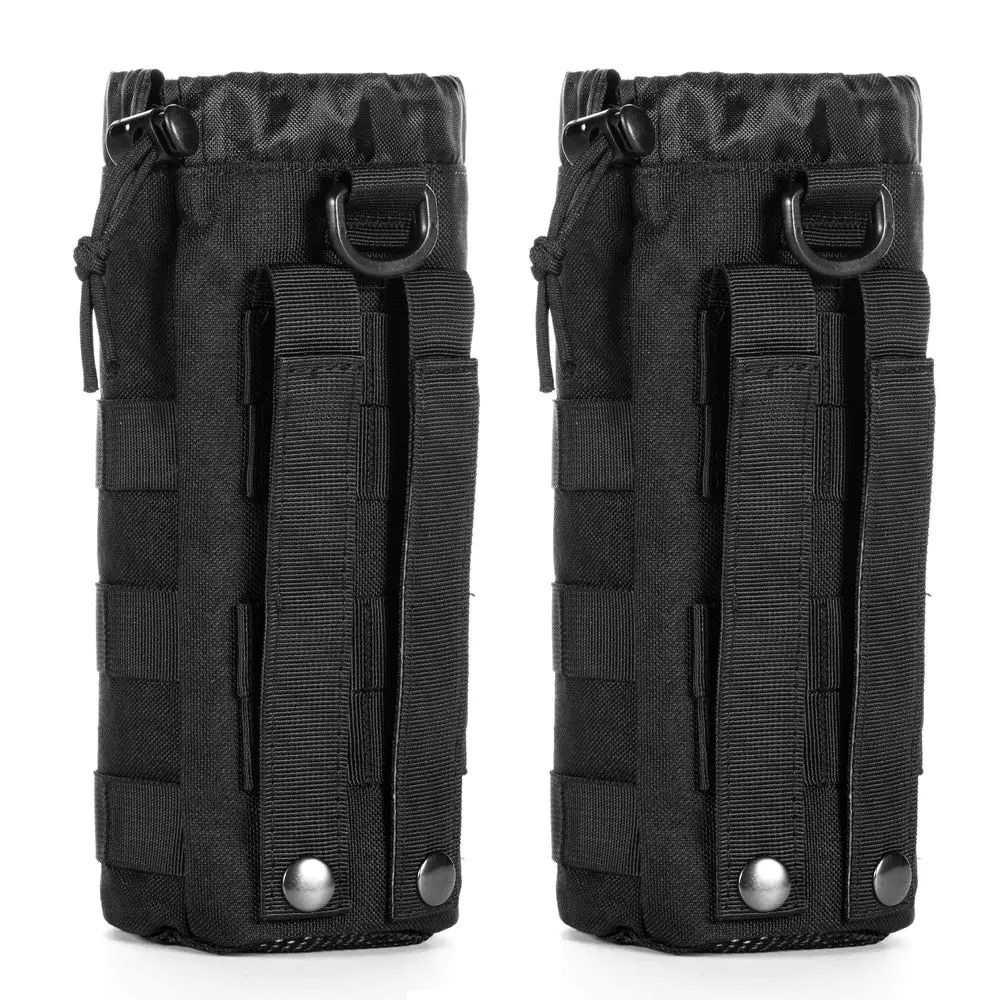 Upgraded Sports Water Bottles Pouch Bag Tactical Drawstring Molle Water Bottle Holder Tactical Pouches Travel Mesh Water Bottle Bag Tactical Hydration Carrier Black-2 Pack