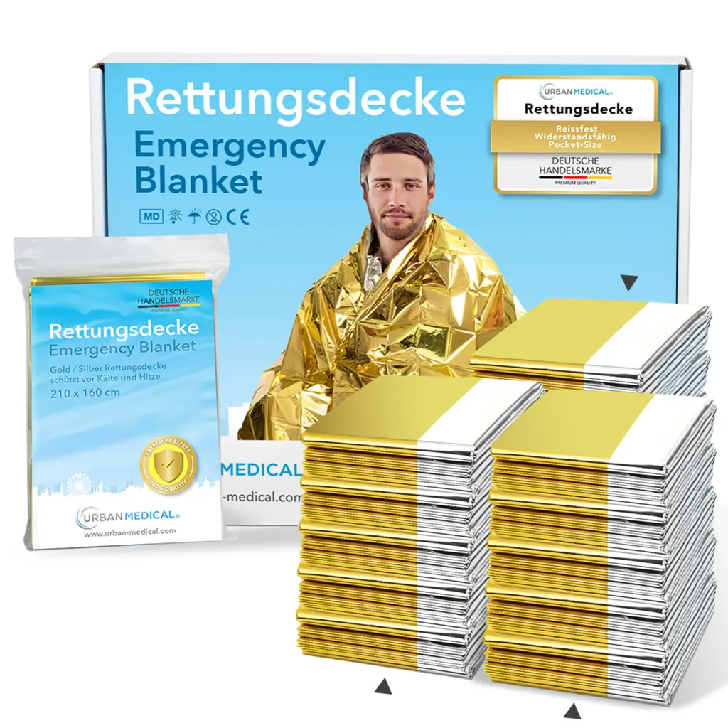 Urban Medical Premium rescue ceilings |Protection against cold and heat |5-15 pieces |Double -sided emergency ceilings - gold/silver |Large rescue films for first aid |210 x 160 cm
