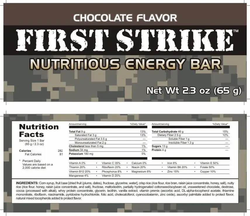 US Military Energy Bar (First Strike Bar) Apple Cinnamon & Chocolate — Chocolate