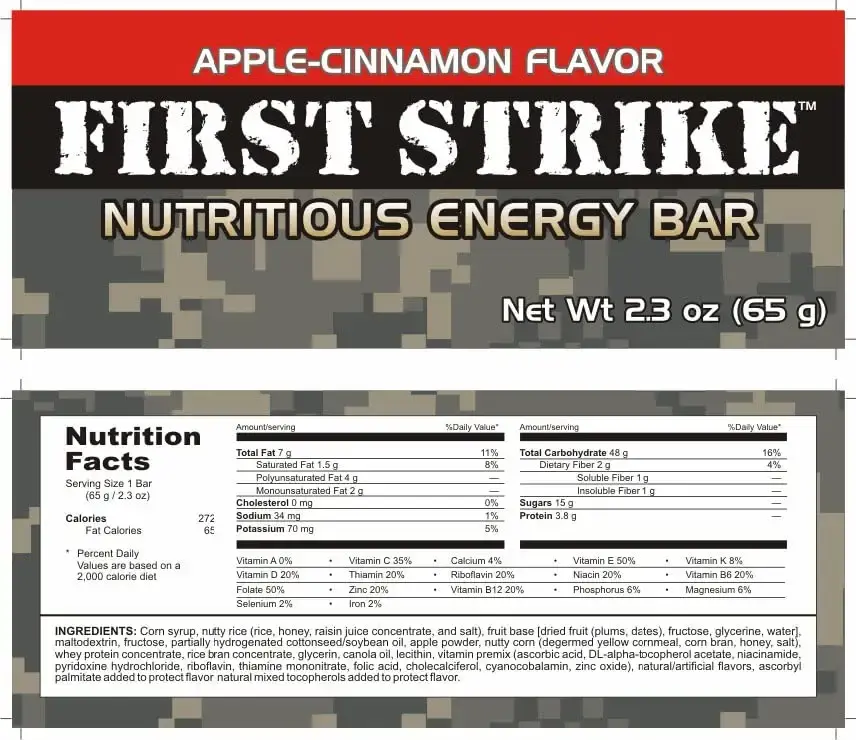 US Military Energy Bar (First Strike Bar) Apple Cinnamon & Chocolate — Sports Nutrition