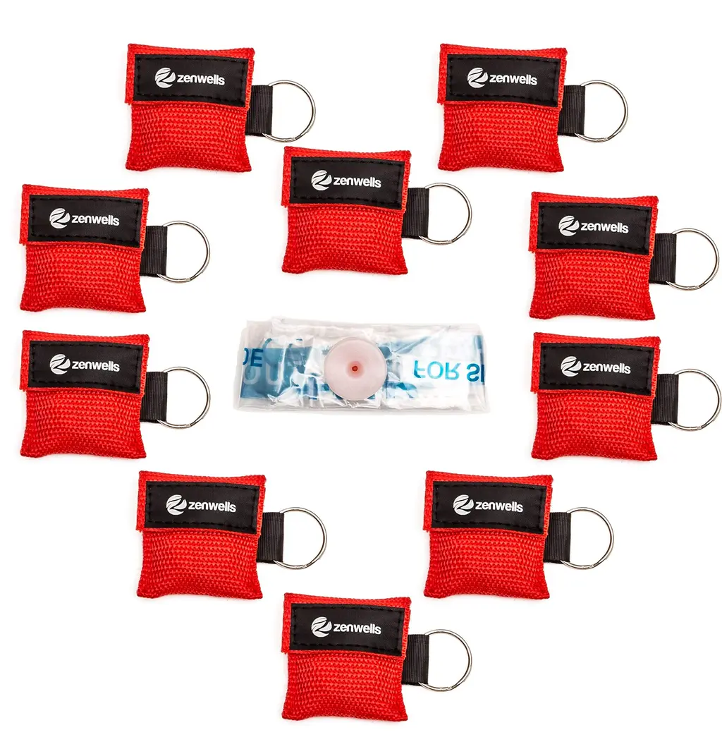 Ventilation mask key ring 10 pieces (red) - CPR mask face shield - first aid ventilation masks for adults and children - perfect protection for emergencies