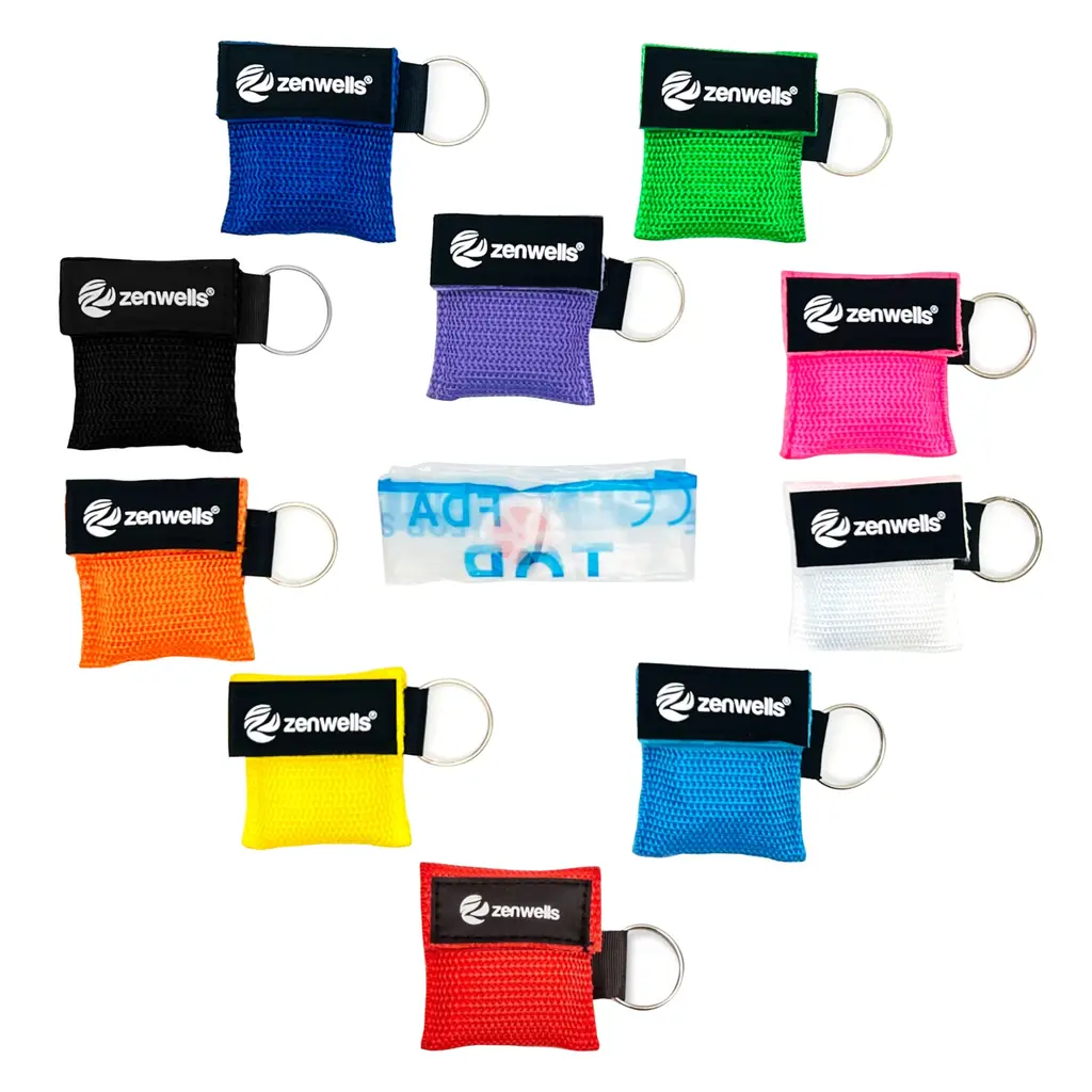 Ventilation mask keychain 10 pieces (colorful) - CPR mask face shield - first aid ventilation masks for adults and children - perfect protection for emergencies