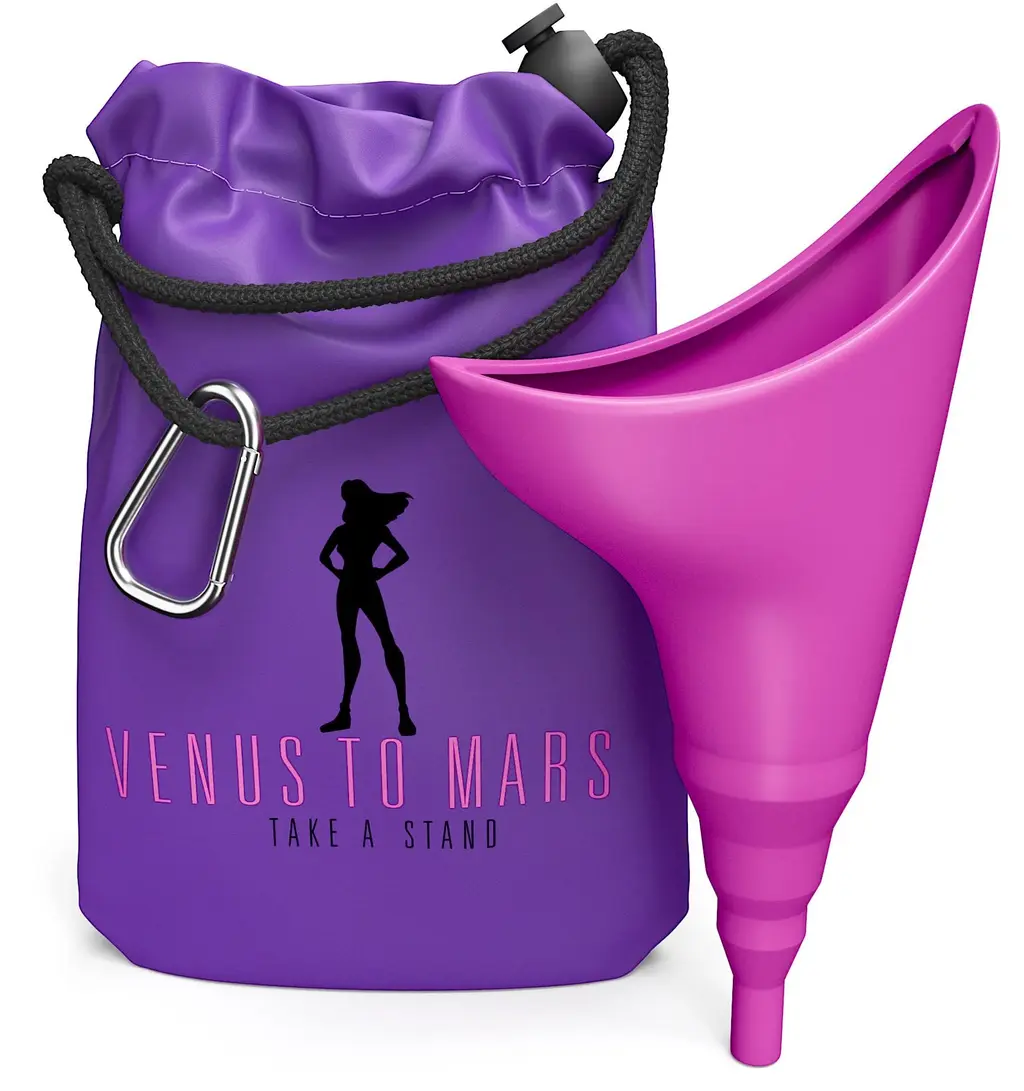 VENUS TO MARS Silicone Female Urination Device Portable Female Urinal Lets You Pee Standing Up Reusable Womens Pee Funnel for Travel, Festivals, Camping, Outdoor Activities- Carry Bag Included. Purple