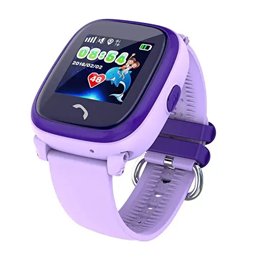 Vidimensio GPS phone clock Small dolphin violet bracelet: Schw/Pink without listening function/with a safe German server/waterproof SOS emergency call+telephone function/instructions+o'clock+app+support: German Violett -O