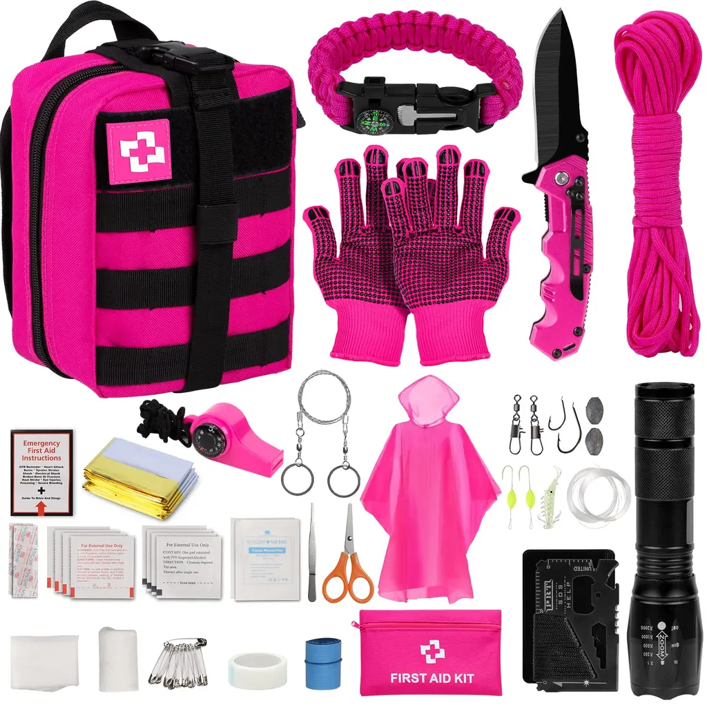 Vioview Emergency Survival Kit and First Aid Kit, Professional Survival Gear and Equipment with Tactical Molle Pouch, Gifts for Women Outdoor Adventure Camping Hiking Hunting