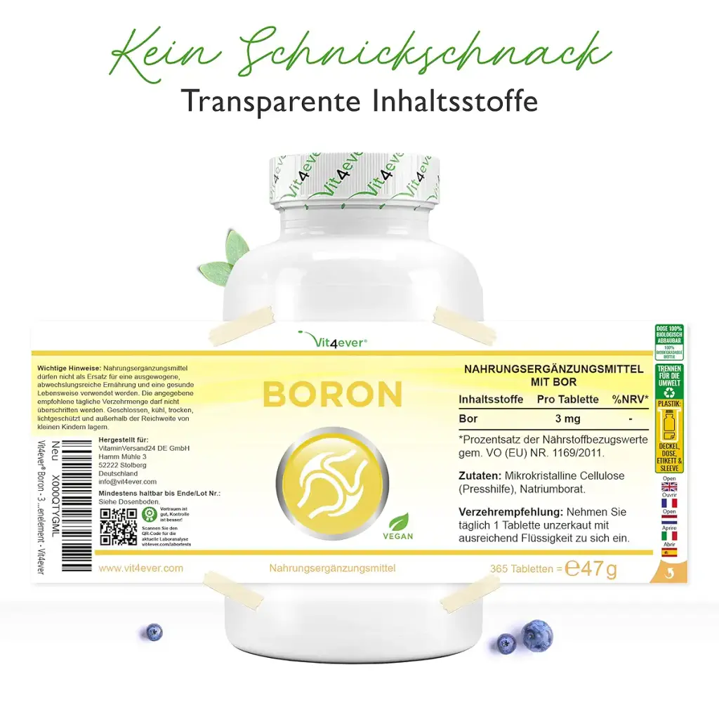 Vit4ever Boron - 3 mg pure boron per tablet - 365 tablets in the annual supply — pack of 365