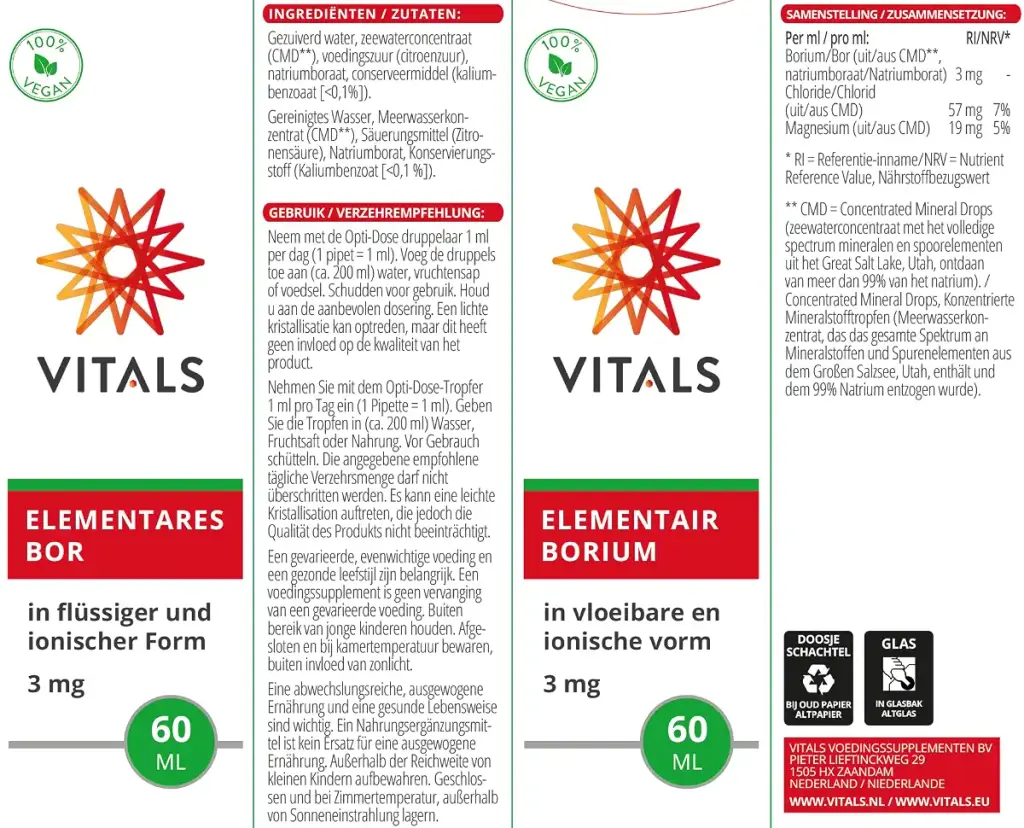 Vitals - Elemental Boron. 3mg in liquid and ionic form 60ml. Boron from the Great Salt — Vitals