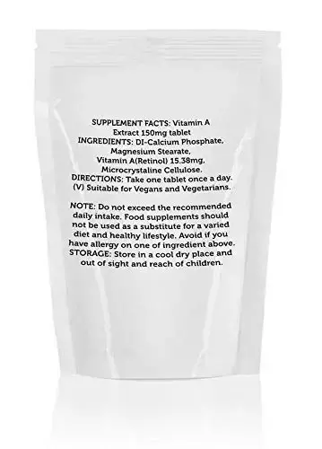 Vitamin A 150mg 1500mcg 325 000 IU/g x30 Tablets Pills UK Nutrition Vision Vitamins — Tablets