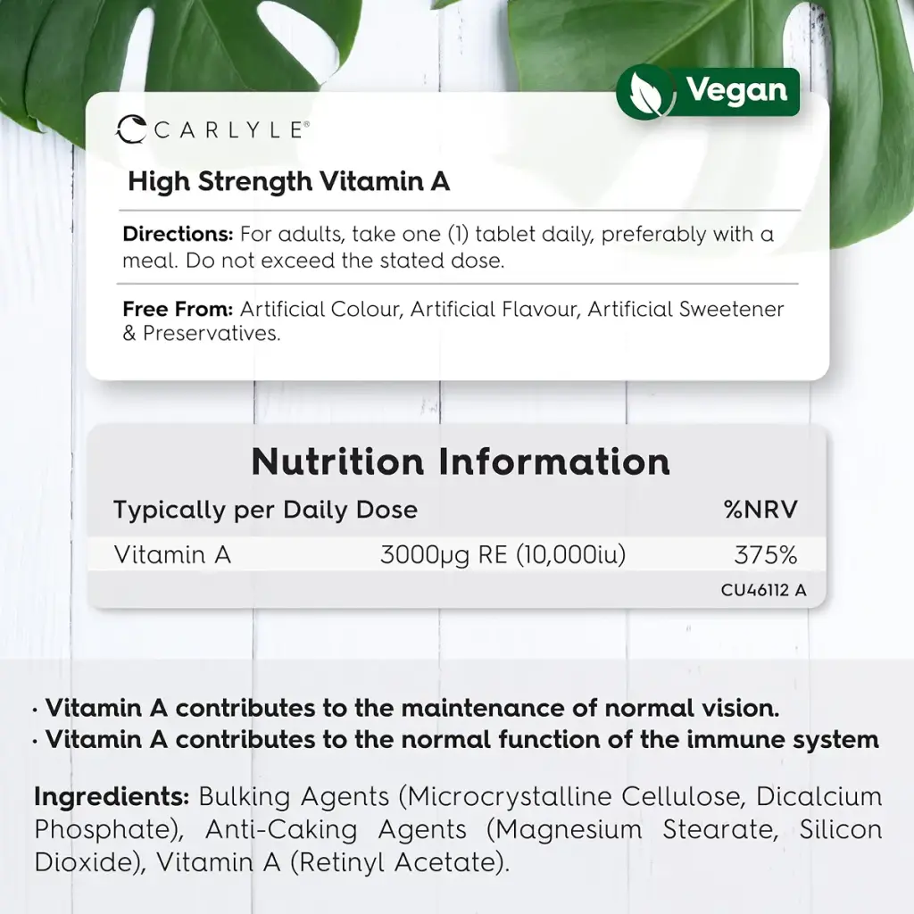 Vitamin A Tablets 10000 IU | 365 Count (1 Year Supply) | Vitamin A as Retinol Acetate — pack of 365