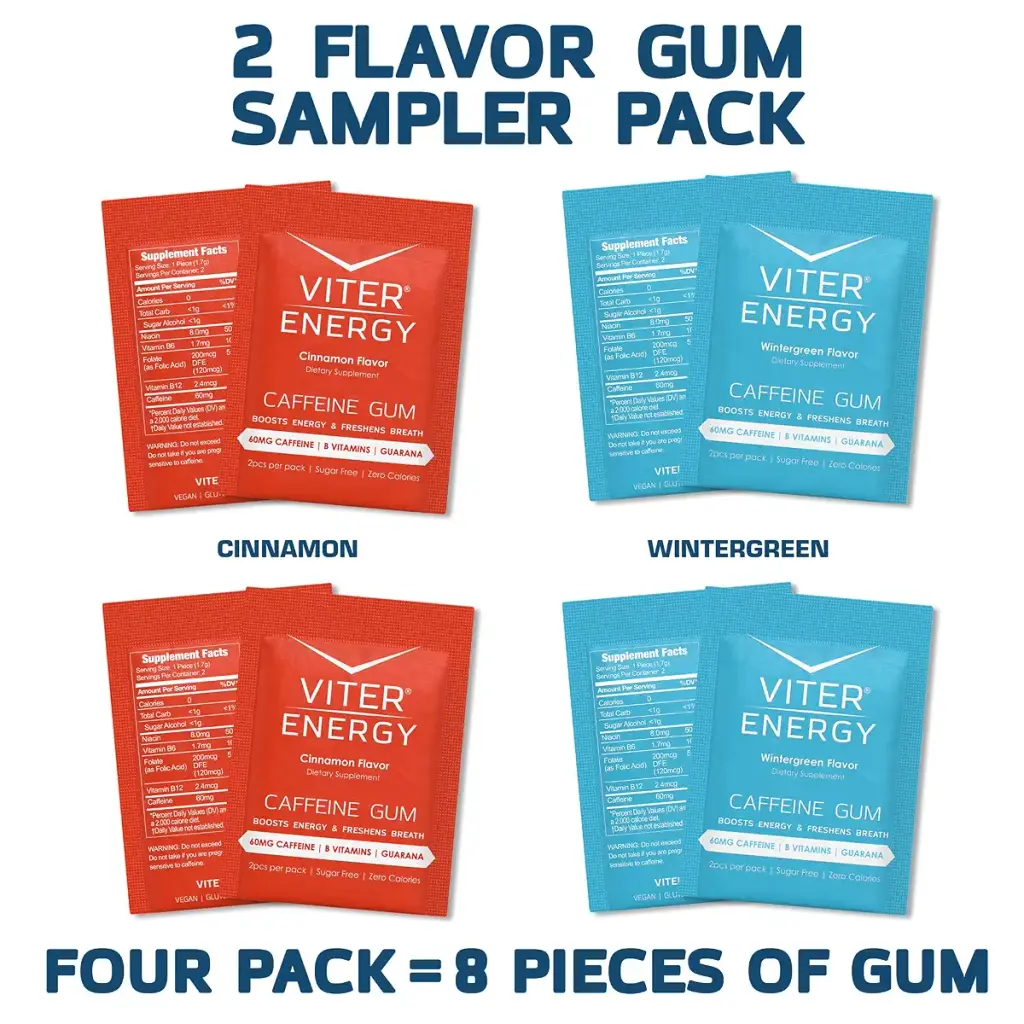 Viter Energy Caffeinated Gum - 2 Flavor Variety Sampler. 60mg Caffeine, B Vitamins — Viter Energy