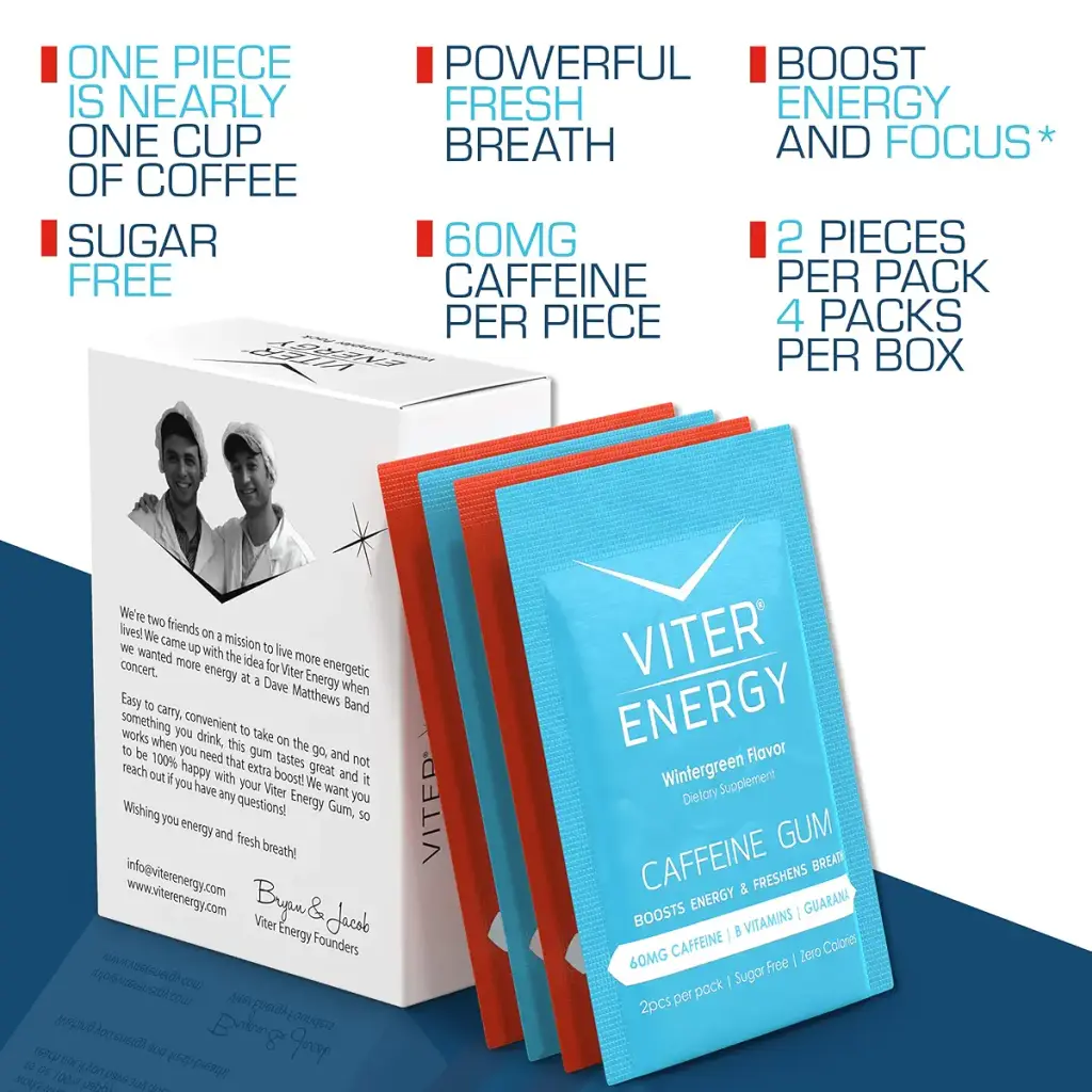 Viter Energy Caffeinated Gum - 2 Flavor Variety Sampler. 60mg Caffeine, B Vitamins — 60 mg