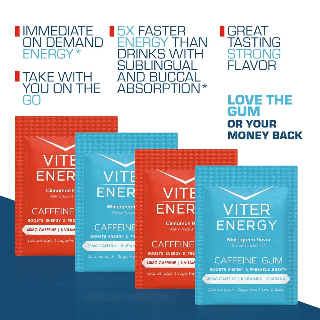 Viter Energy Caffeinated Gum - 2 Flavor Variety Sampler. 60mg Caffeine, B Vitamins — Sports Nutrition