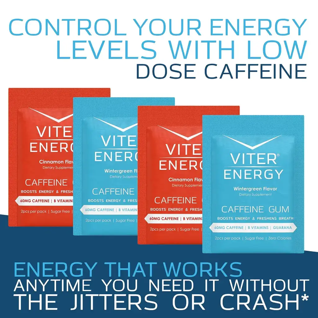 Viter Energy Caffeinated Gum - 2 Flavor Variety Sampler. 60mg Caffeine, B Vitamins — 60 mg