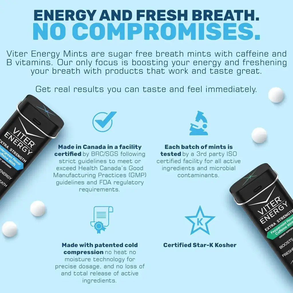 Viter Energy Extra Strength Caffeinated Mints - 80mg Caffeine, B Vitamins, Sugar Free — Coffee