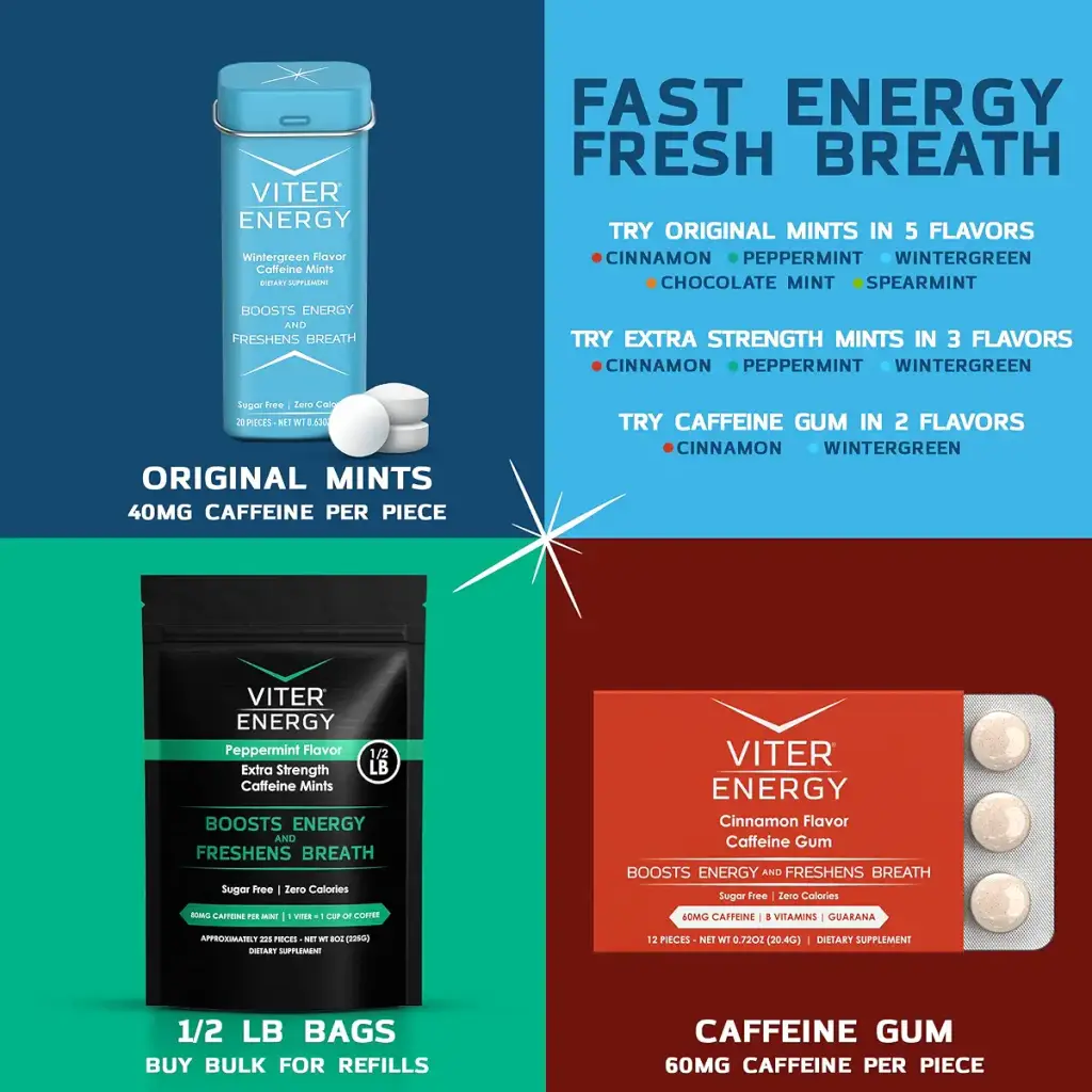 Viter Energy Extra Strength Caffeinated Mints - 80mg Caffeine, B Vitamins, Sugar Free — pack of 6