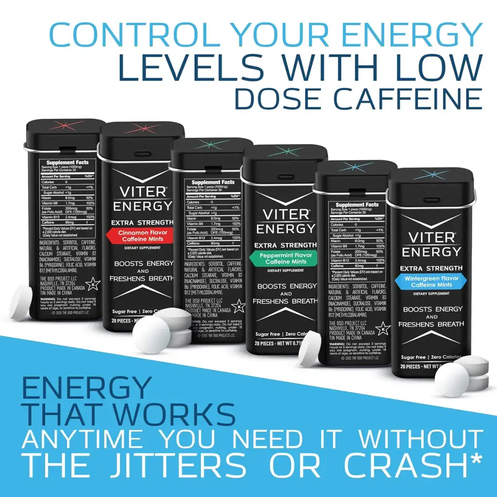 Viter Energy Extra Strength Caffeinated Mints - 80mg Caffeine, B Vitamins, Sugar Free — Viter Energy