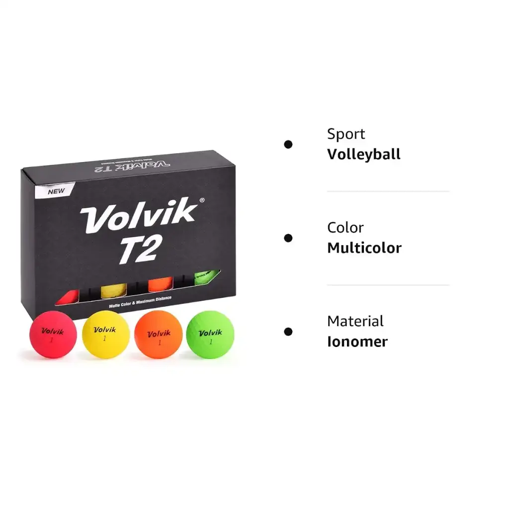 Volvik T2 Ionomer Polymer Low Side Spin Matte Finished Long Distance Balls 2-Pieces, 1 — pack of 2