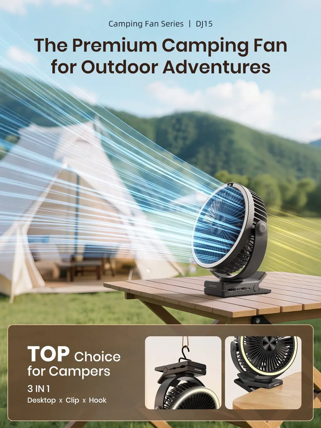DJ15 3-in-1 Clip Camping Fan (15000mAh), view 2