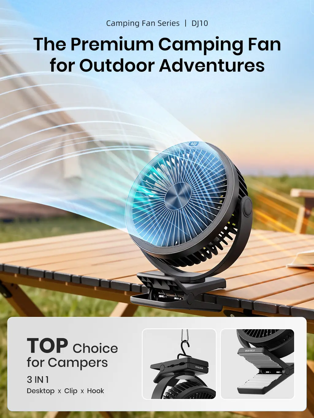 DJ10 3-in-1 Clip Camping Fan (10000mAh), view 2