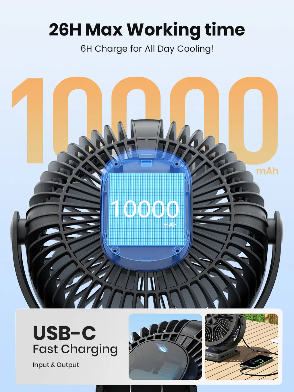 DJ10 3-in-1 Clip Camping Fan (10000mAh), view 3