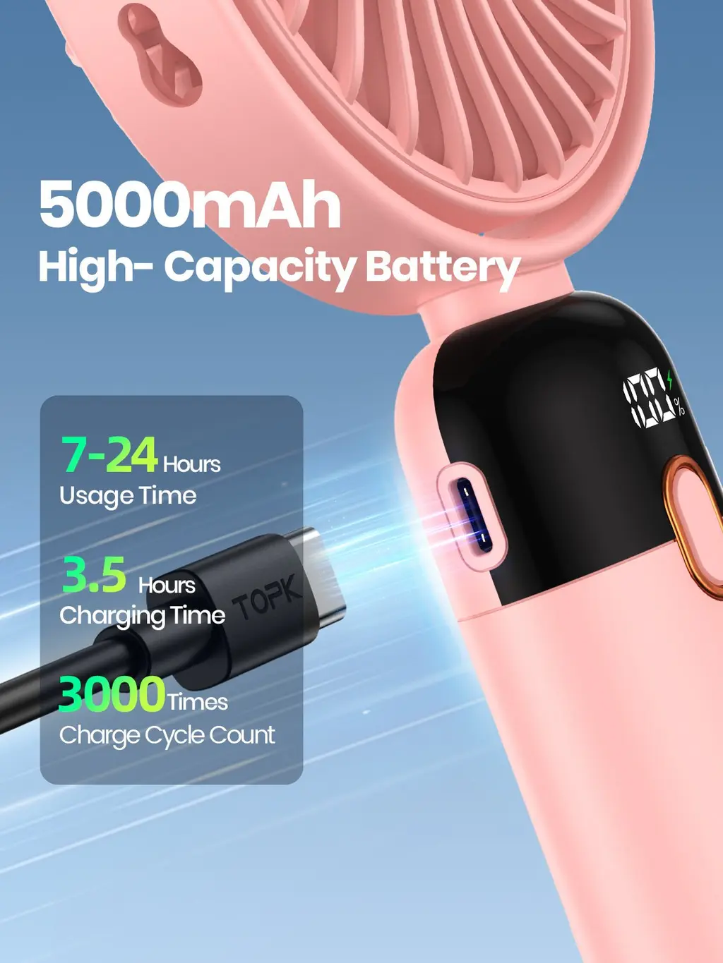 K70 Portable Handheld Fan (5000mAh), view 2