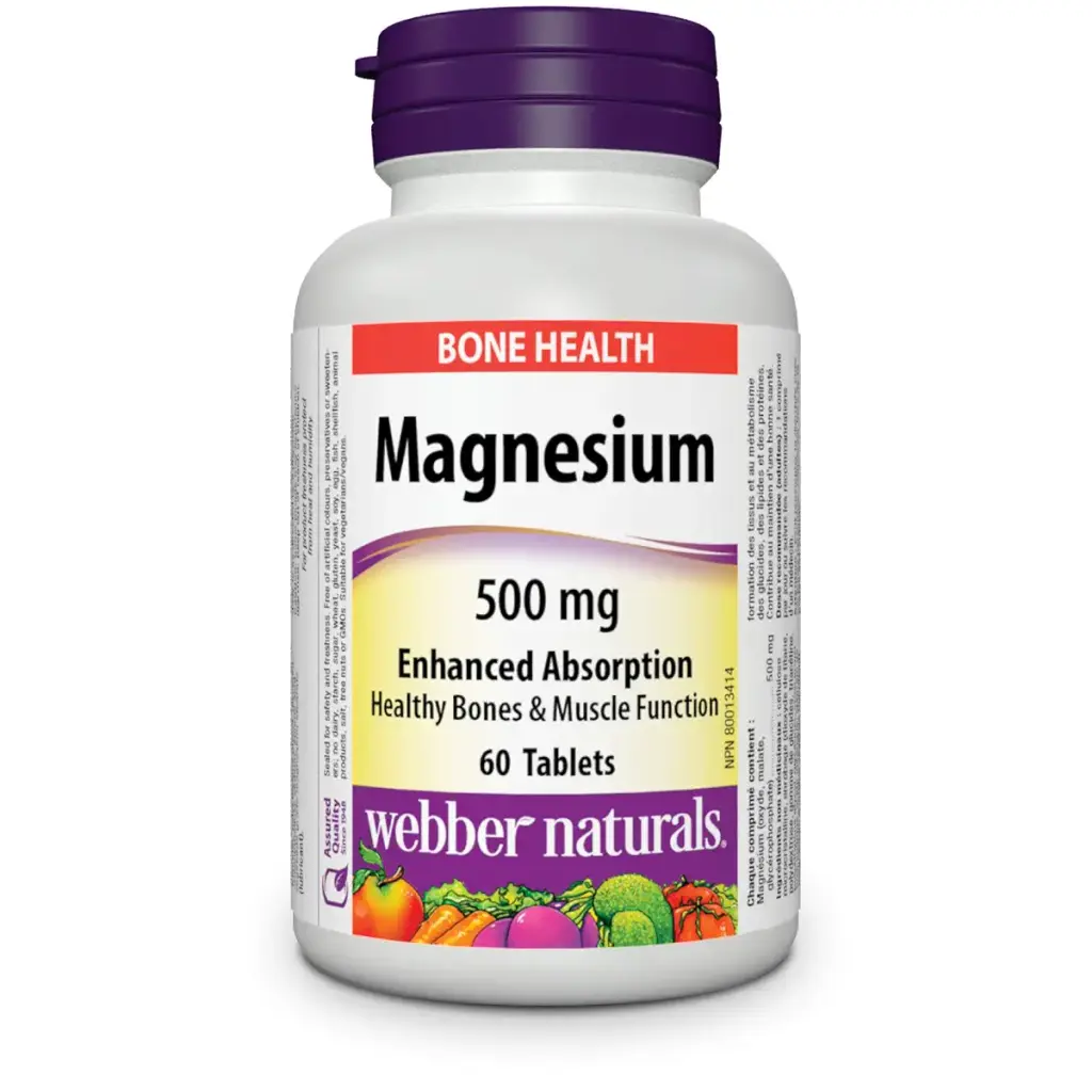 Webber Naturals Magnesium 500 mg 60 Tablets Enhanced Absorption Mineral Supports Bone and Muscle Functions Vegan