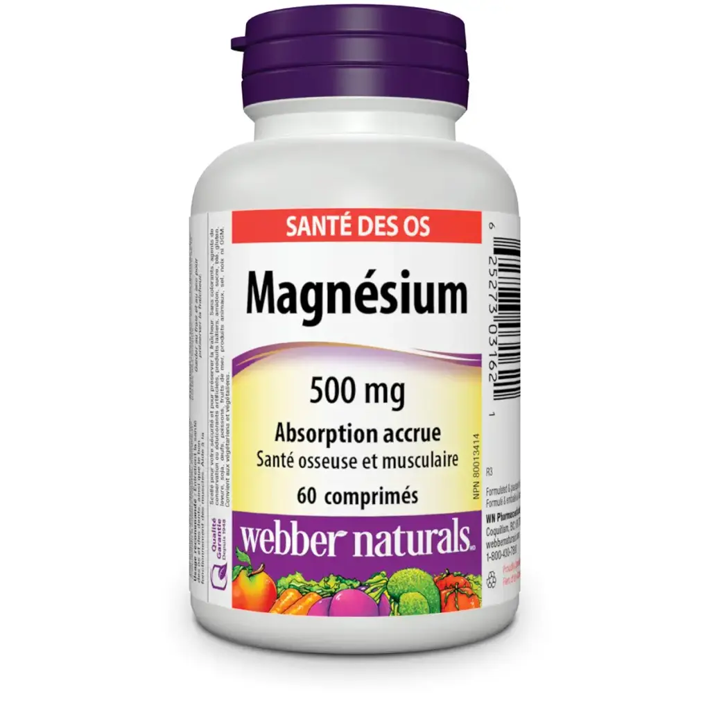 Webber Naturals Magnesium 500 mg 60 Tablets Enhanced Absorption Mineral Supports Bone and — 500 mg