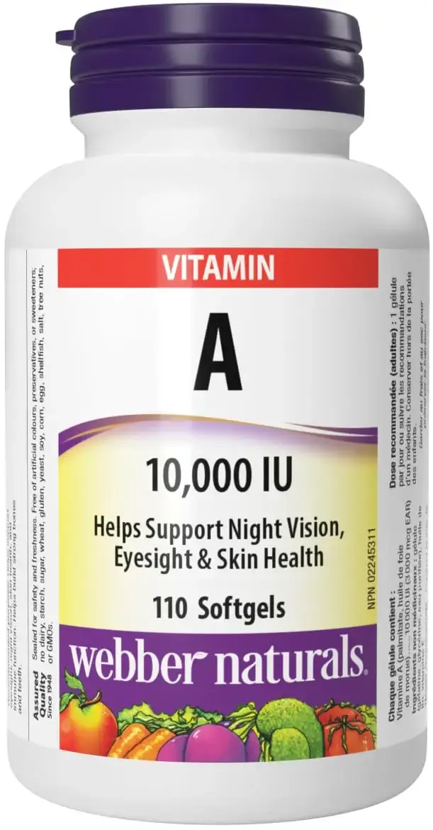 Webber Naturals Vitamin A 10 000 IU 110 Softgels Helps Support Eye and Skin Health
